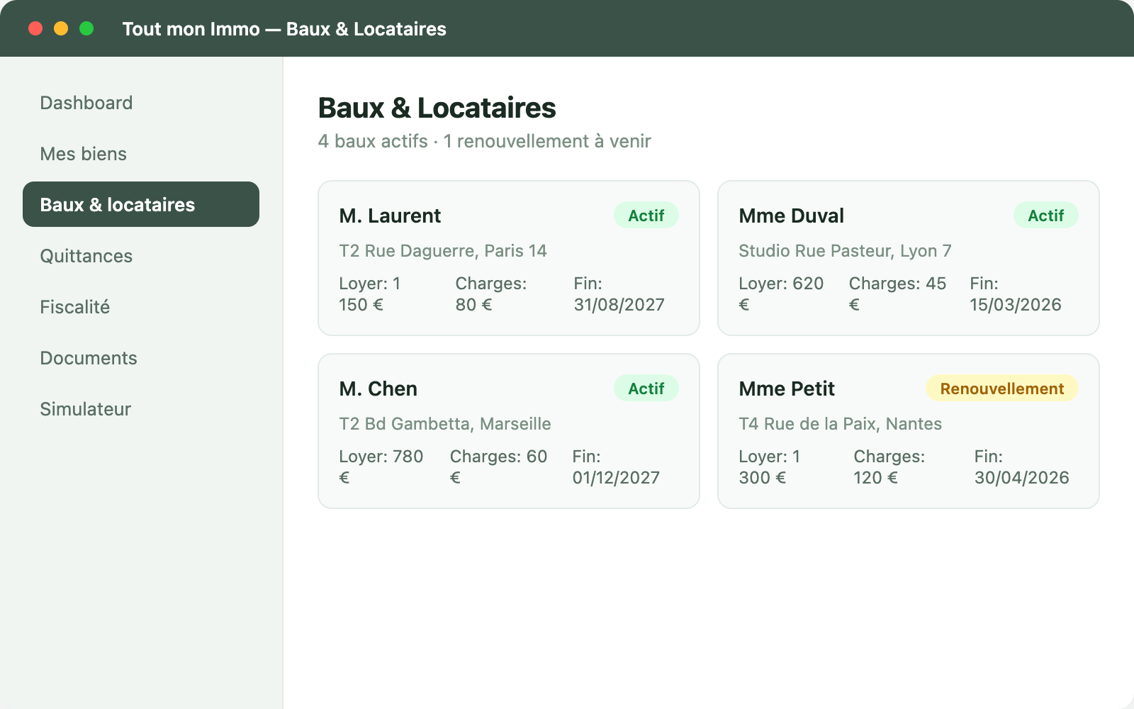 Capture d'écran Gestion des baux