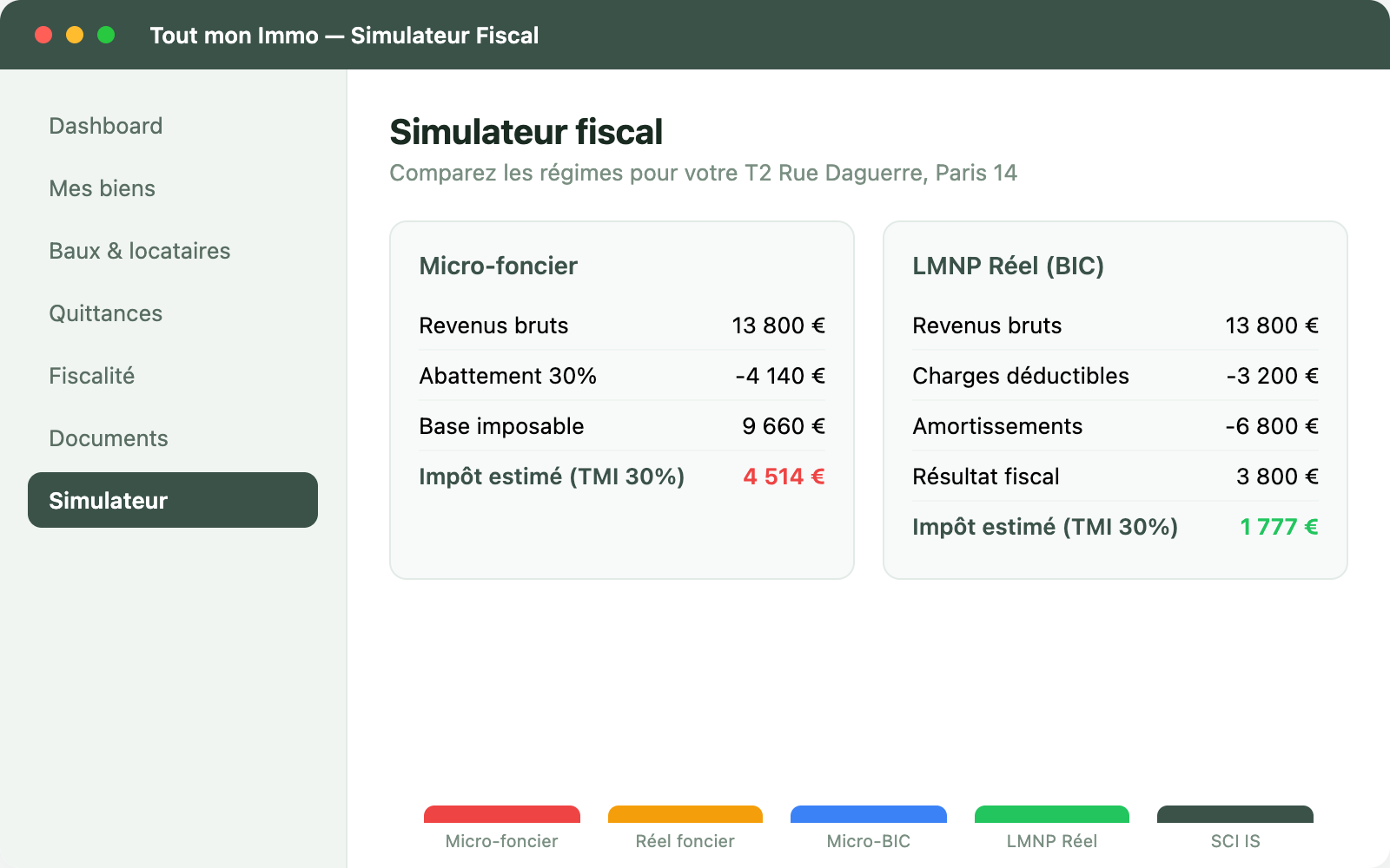 Capture d'écran Simulateur fiscal